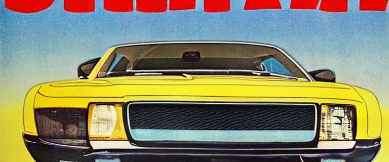 Image similar to denim blue audi camaro b 1 ( 1 9 6 7 ), 8 0 s retro poster, establishing shot