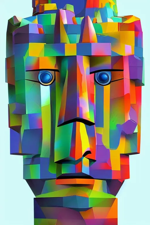 Image similar to cubist moai statue cutout digital illustration cartoon colorful beeple