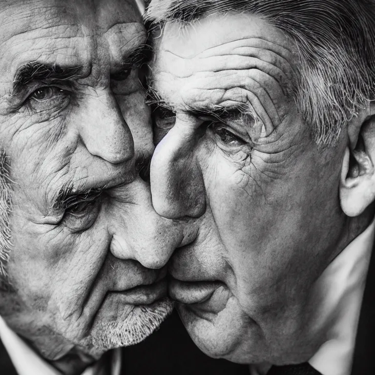 Image similar to milos zeman kissing andrej babis, highly detailed, smooth, sharp focus, portrait, concept art, intricate details, fantasy poster, dark athmosphere, 8 k. lifelike. nikon d 8 5 0