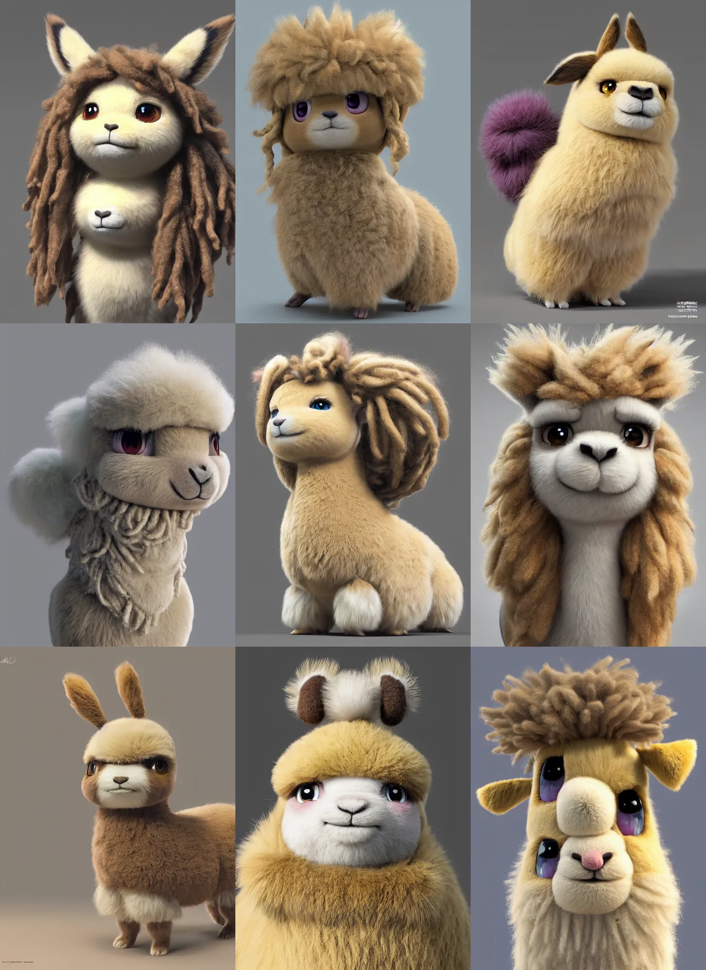 Prompt: high quality 3 d render hyperrealist very cute muted color fluffy! llama with dreadlocks, highly detailed, vray smooth, in the style of detective pikachu, hannah yata charlie immer, soft indoor light, low angle, uhd 8 k, sharp focus