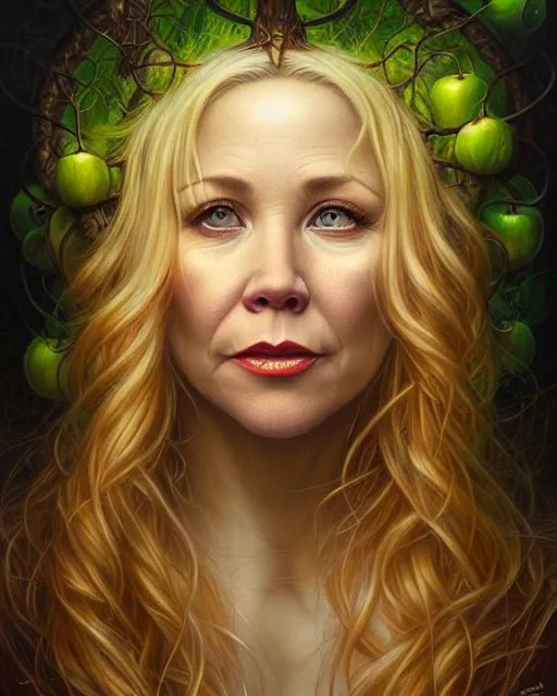 Image similar to detailed portrait of christina applegate apple!! gate! by tomasz alen kopera and peter mohrbacher and johanna martine! and margaret keane! coherent luminescent