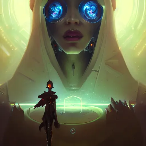 Prompt: a portrait of a beautiful cybernetic soothsayer, cyberpunk concept art by pete mohrbacher and wlop and artgerm and josan gonzales, digital art, highly detailed, intricate, sci-fi, sharp focus, Trending on Artstation HQ, deviantart, unreal engine 5, 4K UHD image