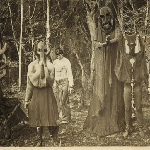 Prompt: occult sacrifice in the woods vintage photo