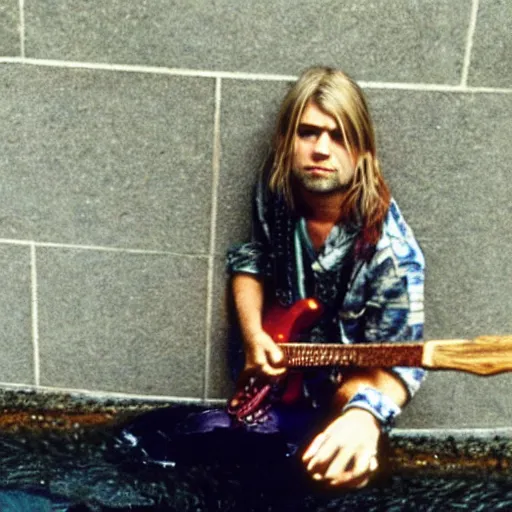 Prompt: Kurt Cobain in a drain