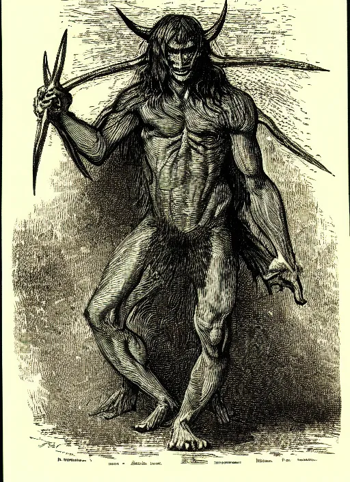 Prompt: illustration of shane madej as a demon from the dictionarre infernal, etching by louis le breton, 1 8 6 9, 1 2 0 0 dpi scan, ultrasharp detail, clean scan