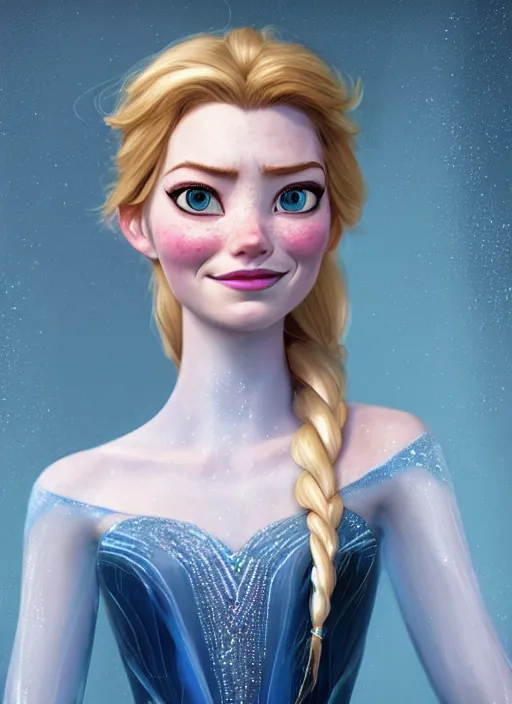 Image similar to Elsa from frozen portrait of Emma Stone, au naturel, hyper detailed, digital art, trending in artstation, cinematic lighting, studio quality, smooth render, unreal engine 5 rendered, octane rendered, art style by klimt and nixeu and ian sprigger and wlop and krenz cushart