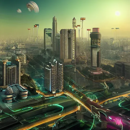 Prompt: lahore city, future, cyber theme, 2 0 8 0