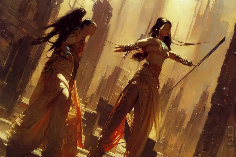 Image similar to wuxia, cyberpunk, painting by gaston bussiere, craig mullins, j. c. leyendecker