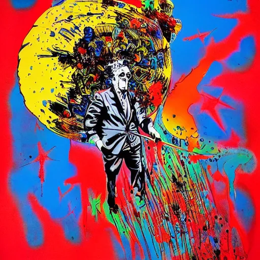 Image similar to the American dream, Ralph Steadman, ink splatter, psychedelic, surreal, detailed, 4k