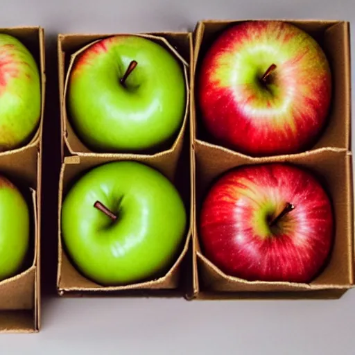 Prompt: three boxes, left have two apples, middle three apples, right have sum of previous two