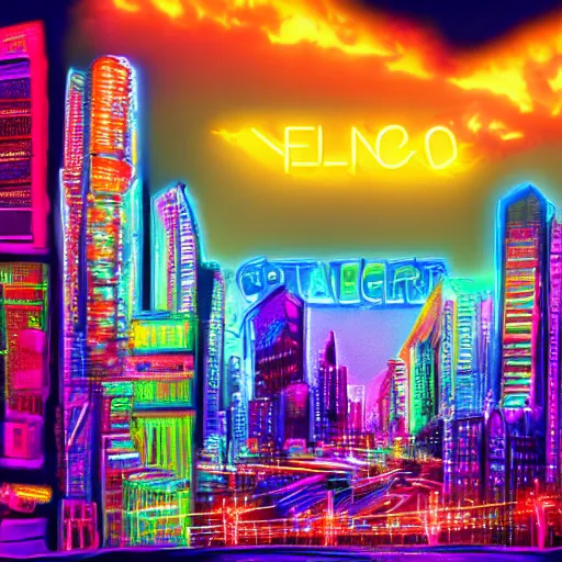 Prompt: a city of neon lights, trending on artststion. detailed, 4 k