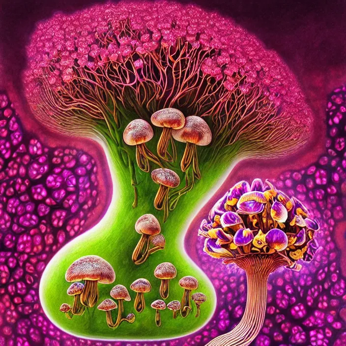 Prompt: extremely psychedelic organic embryo made of orchid and cherry blossom tree and mushroom, LSD embryo, diffuse lighting, fantasy, intricate, elegant, highly detailed, lifelike, photorealistic, digital painting, artstation, illustration, concept art, smooth, sharp focus, art by John Collier and Albert Aublet and Krenz Cushart and Artem Demura and Alphonse Mucha