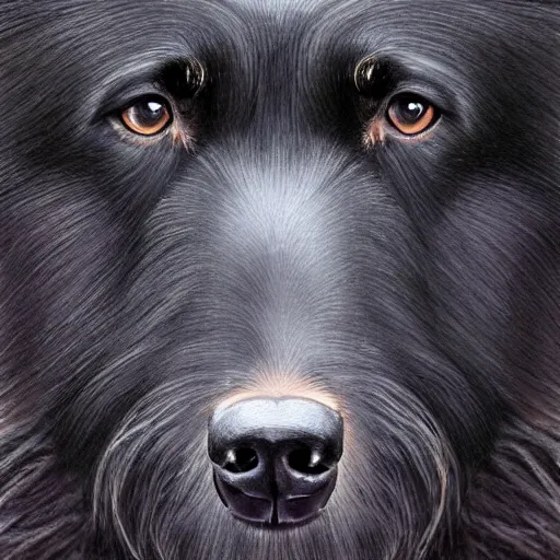 Image similar to portrait of a black wolfhound, regal, hyper realistic, highly detailed