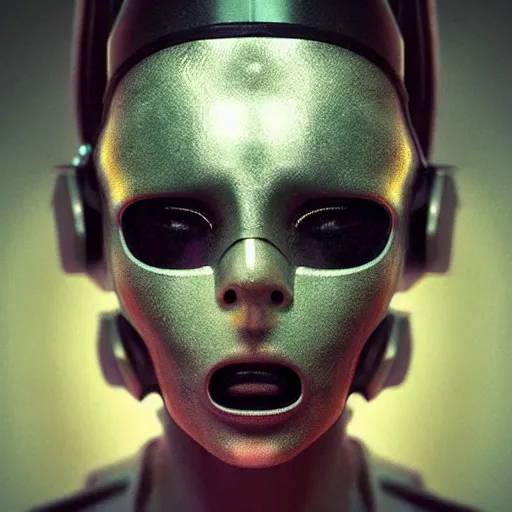 Prompt: sexy beautiful woman head made of mech cyber mask rendered in unreal engine, cyberpunk, dark rave, scifi, painted by beksinski beeple and wlop