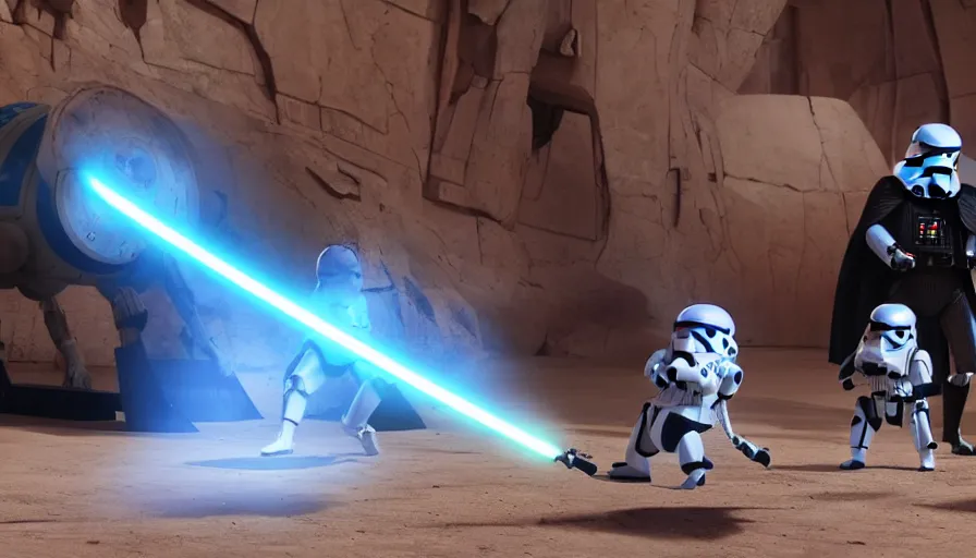Image similar to a still from star wars directed by pixar animation studio