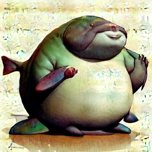 Image similar to ( ( ( ( ( obese rotund flabby cartoon catfish. muted colors. ) ) ) ) ) by jean - baptiste monge!!!!!!!!!!!!!!!!!!!!!!!!!!! by beeple and james gilleard and justin gerard