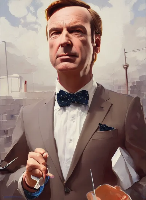 Image similar to portrait of saul goodman, medium closeup, lawyer clothing, painting by sargent and leyendecker, asymmetrical, intricate, elegant, matte painting, illustration,, by rhads, by greg rutkowski, by greg tocchini, by james gilleard, by joe fenton