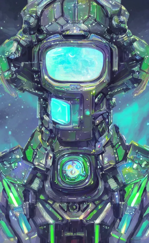 Prompt: upper half portrait of retro futuristic mech robot - embellished with vegetation and iridescent crystals, art by stanley artgem lau, highly detailed, digital painting, concept art, illustration, smooth sharp focus, intricate, symmetry, artstation, colourful,