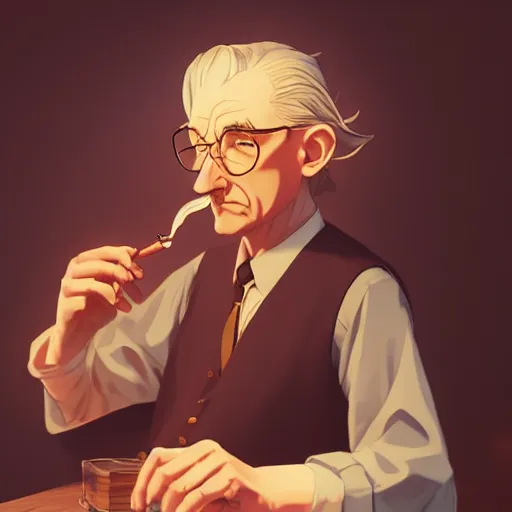 Prompt: J.R.R. Tolkien smoking his pipe and looking scholarly as Gandalf, ambient lighting, 4k, anime key visual, lois van baarle, ilya kuvshinov, rossdraws, artstation