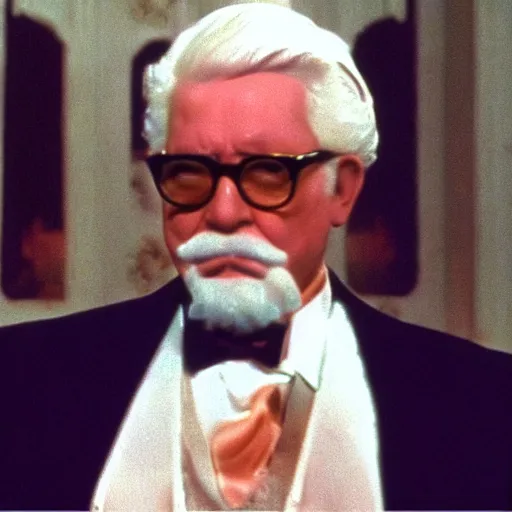Image similar to A still of Colonel Sanders in The Godfather, cinematic shot