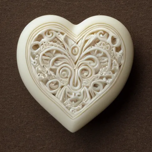 Prompt: intricate heart carved into ivory, c anon 5 d 5 0 mm lens