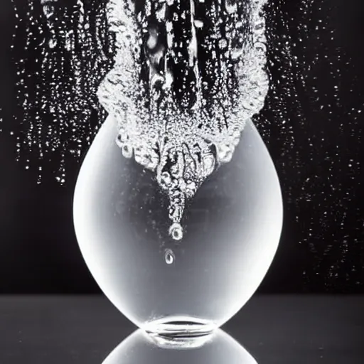 Prompt: a water drop falling in a vase filled with water that spills