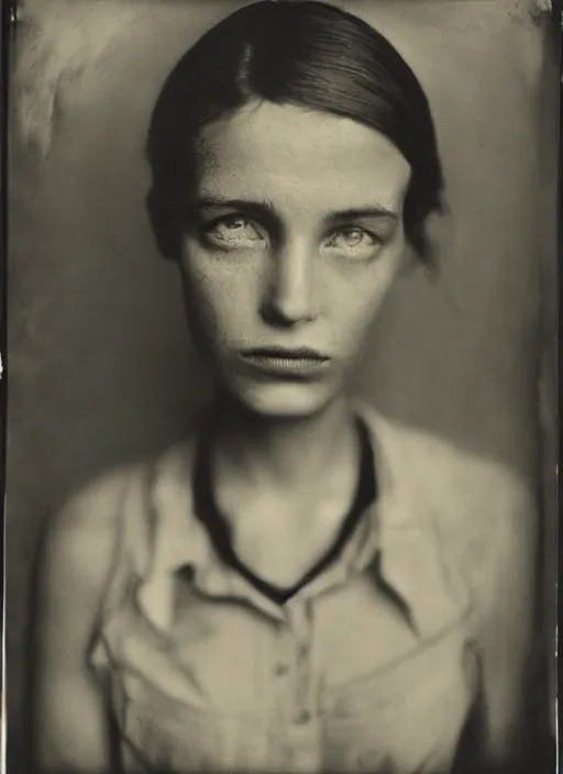 Image similar to portrait of a young women, photo realistic, elegant, award winning photograph, parallax, cinematic lighting, ambrotype wet plate collodion by richard avedon and dorothe lange and shane balkowitsch