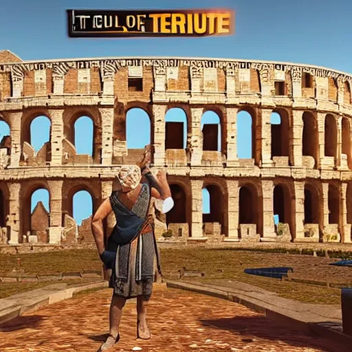 Image similar to man from the future bring ipad tablet to ancient rome and show the amazed people about the technology of the future. real, 4 k, cg, unreal engine