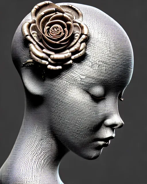 Image similar to mythical dreamy black and white organic bio - mechanical spinal ribbed profile face portrait detail of translucent steampunk beautiful female angelic - human - queen - vegetal - cyborg, highly detailed, intricate crystal ivy jelly ornate, poetic, translucent roses ornate, 3 d render, digital art, octane render, 8 k artistic photography, photo - realistic, by dora maar