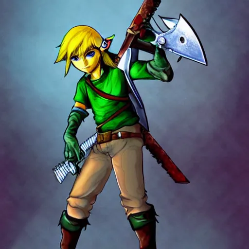 Image similar to legend of zelda evil link with a chainsaw