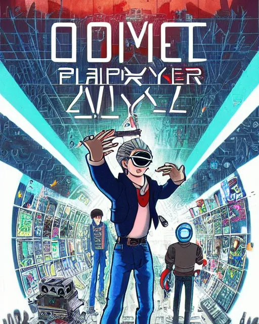 Prompt: ready player one illustration by Hayao Miyazaki