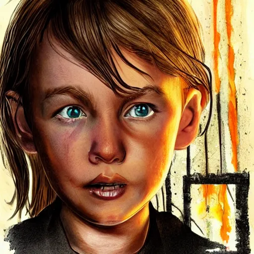 Prompt: Charlie McGee from the movie Firestarter, highly detailed, portait, character art by Fiona Staples.