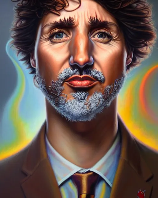 Image similar to detailed portrait of justin trudeau socks pheta by tomasz alen kopera and peter mohrbacher and johanna martine! and margaret keane! coherent luminescent