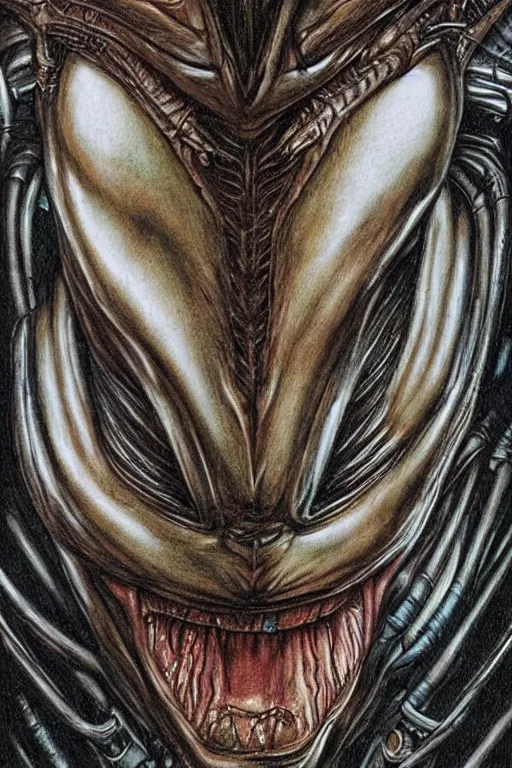 Image similar to a realistic color drawing of an alien from aliens the movie 1 9 8 6 portrait, aaron horkey