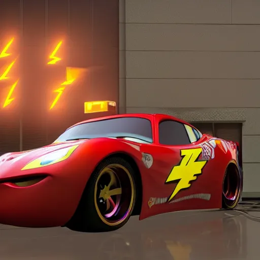 Prompt: lightning mcqueen ray - tracing render, unreal engine, 3 d, atmospheric light, godrays, award - winning, maya, blender