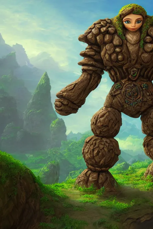 Image similar to zelda fantasy art giant golem troll wood rock greeble gemstone, global illumination ray tracing hdr fanart arstation by sung choi and eric pfeiffer and gabriel garza and casper konefal