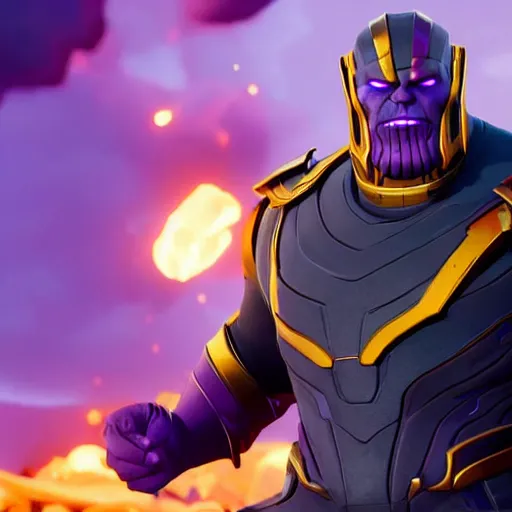 Prompt: a dramatic picture of thanos in fortnite, stunning screenshot