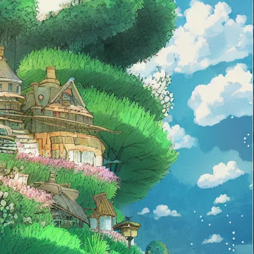 Image similar to studio ghibli heaven scenery art, inspired by the deepest most subconscious dreams possible