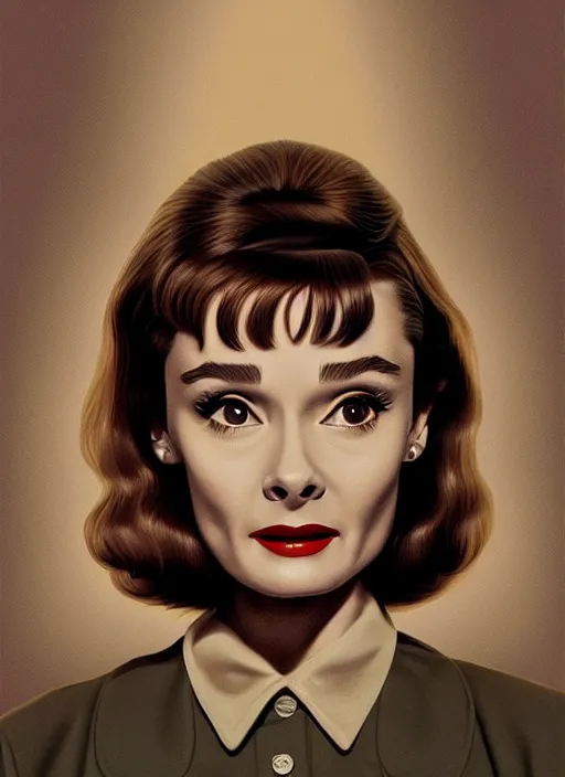 Image similar to twin peaks movie poster art, portrait of audrey hepburn, from scene from twin peaks, clean, simple illustration, nostalgic, domestic, highly detailed, digital painting, artstation, concept art, smooth, sharp focus, illustration, artgerm, donato giancola, joseph christian leyendecker, wlop