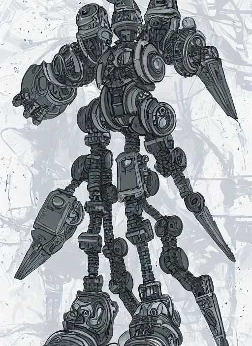Image similar to intricate artwork of a mech by kallamity sketchbook, inspired by nier : automata, clean white lab background