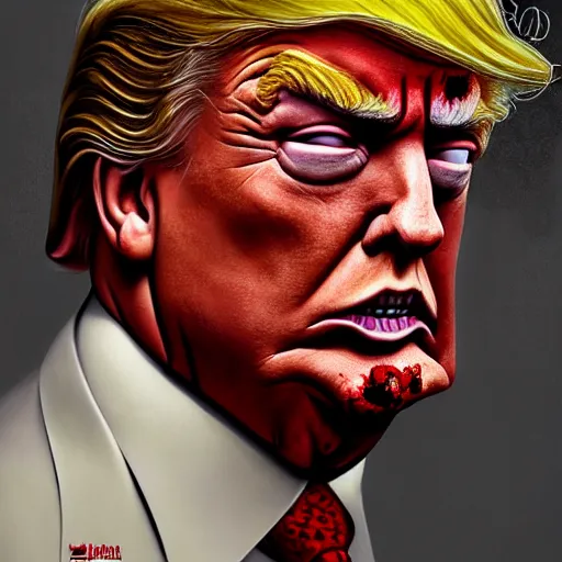 Image similar to painted portrait of donald j. trump as a zombie, 7 days to die zombie, fine art, soft light from the side, award winning, subtle earthy tones, intricate, elegant, sharp focus, cinematic lighting, digital painting, 8 k concept art, art by michael hussar, art by brom, art by z. w. gu, 8 k