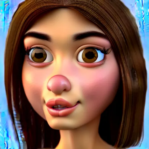 Image similar to A portrait of a plump woman, a cute 3d cgi toon woman with brown hair in a Bob, no bangs, brown eyes, full face, olive skin, romanian heritage, medium shot, mid-shot, hyperdetailed, 8k, trending on artstation, as a Pixar character