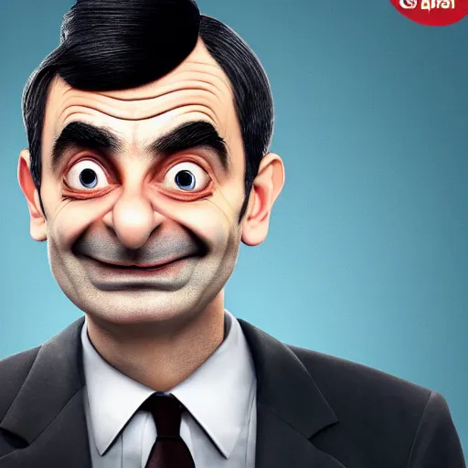 Image similar to Poster for the 2022 Mr. Bean CGI Animated Movie, Mr. Bean's head and body peaking out of the right side of the screen, Mr. Bean has a smug expression on his face, highly detailed, very detailed, extremely detailed, detailed, digital art, trending on artstation, CGI, 3D