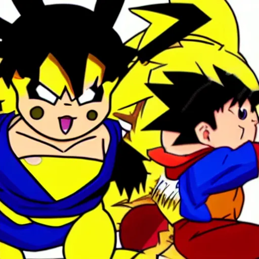 Image similar to newgrounds animation terribly drawn pikachu vs goku from early 2 0 0 0 s