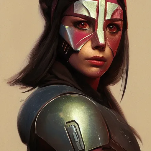 Image similar to portrait of a woman by greg rutkowski, rosa salazar as a young mandalorian bounty hunter from star wars expanded universe, highly detailed portrait, digital painting, artstation, concept art, smooth, sharp foccus ilustration, artstation hq