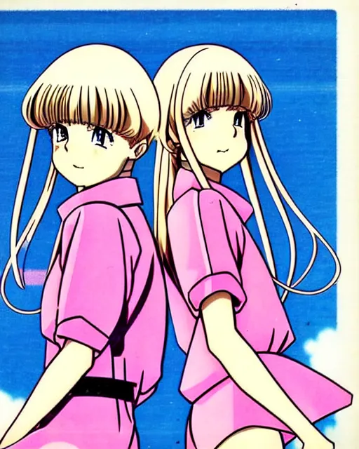 Prompt: ( ( ( ( ( 1 9 8 0 s anime cover art. portrait anime of two girls cute - fine - face. muted colors. ) ) ) ) )