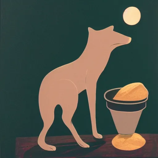 Image similar to wearwolf, tall, begging for a bowl of flour, at night full moon