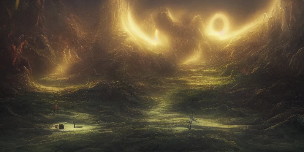 Image similar to A surreal dream landscape, cinematic lighting, detailed oil painting, 8k