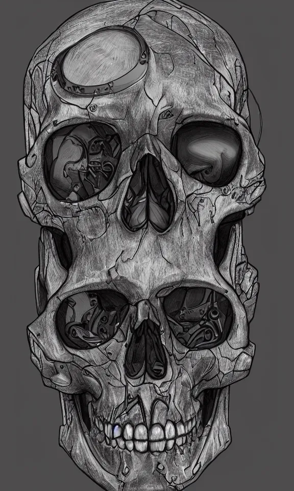 Prompt: highly detailed drawing of a cyborg skull, studio lighting, 4k