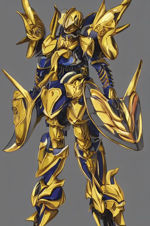 Prompt: a anime showing the new golden armor zodiac Knight by tatsuya Yoshikawa artist Rendering the frog constellation armor . full of details, by utsurowazaru mono and jet set radio , ,concept art, trending on artstation and cell shading